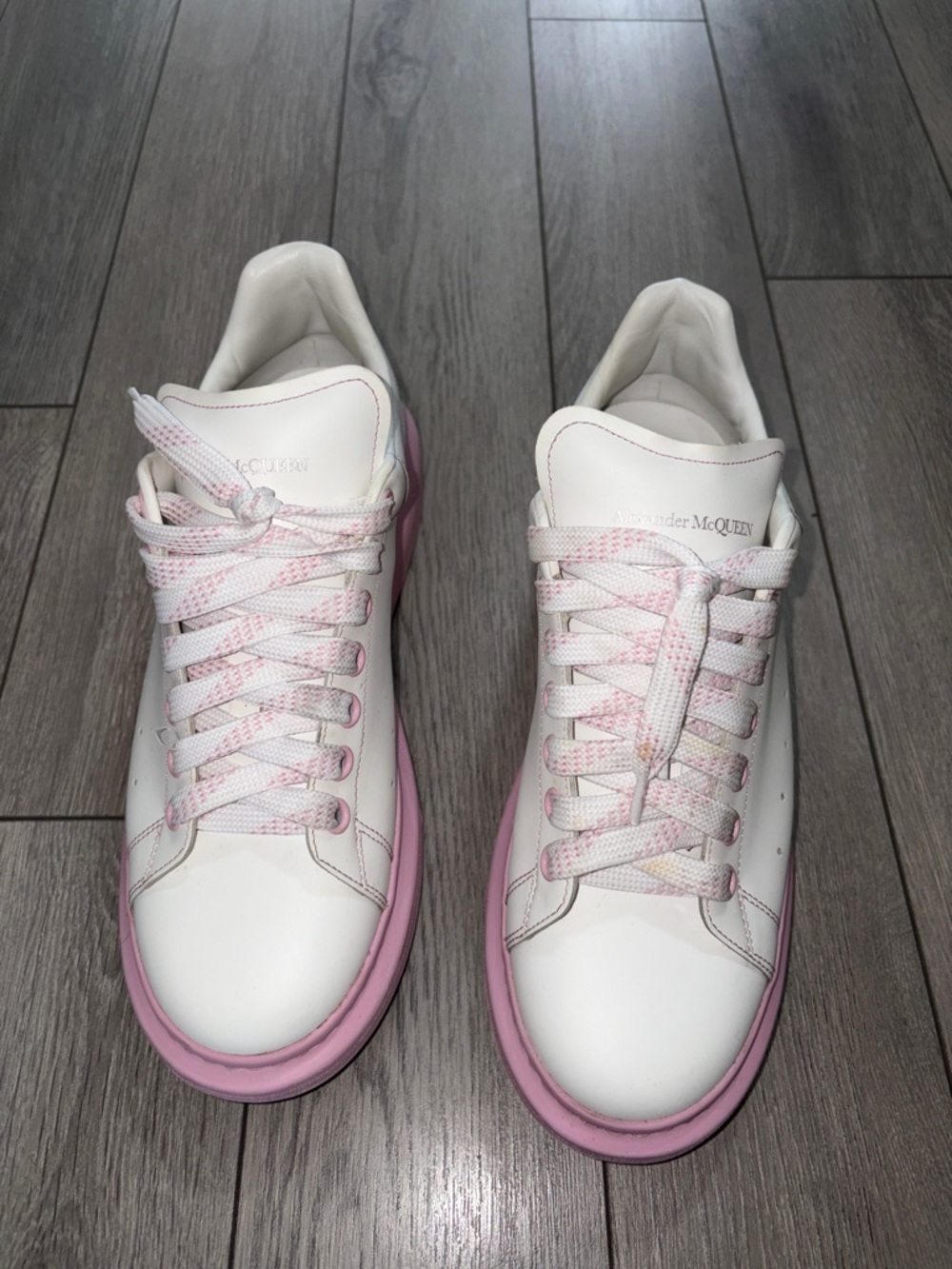 Alexander McQueen White Leather Sneakers with Pink Accents